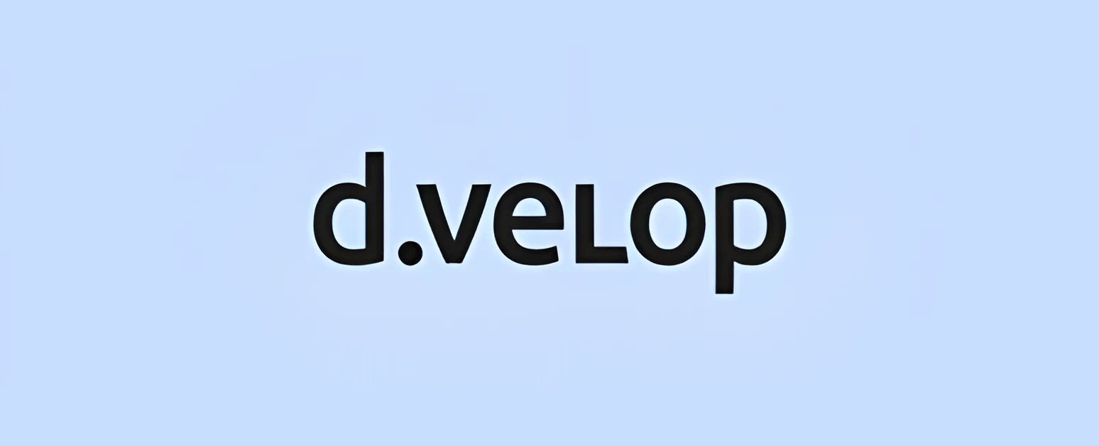 d.velop Logo auf hellblauem Hintergrund
