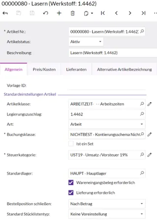 Definition der Legierungszusammensetzung in Haufe X360