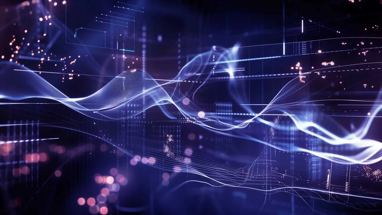 Abstrakte digitale Wellen und Datenvisualisierung in Blau